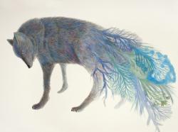 【詩のための絵】佐々木愛 「無題（ギタリストが彼の指板の上を）」2011年、 紙に色鉛筆・油彩、56.8 x 76.8 cm