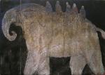 岡村桂三郎／白象図 12-11／2012／板、岩絵具／25×34.5cm