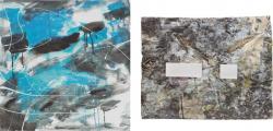 左：宮塚 春美 『noise』 H60×W60cm キャンバス、油彩　右：野口 節子 『白の組曲』 H45×W55cm 紙、アクリル、木片