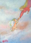 天使を迎える女神　油絵　F4号　キャンバスボード