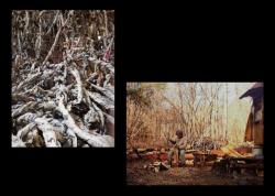 左：こばやしゆうさくのインスタレーション作品　右：加治佐郁代子の日常風景