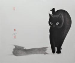 「黒猫 歩む 影」50cm×68cm　高橋行雄