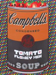 《 If There was impossible Campbell’s Soup Cans... Tomato Flowey Mix 》 アクリル絵具、ウレタン塗装、銀鏡塗装、UVシルクスクリーン印刷、木製パネル　60.6×45.5×3.0cm　2018