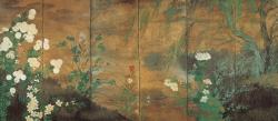 「四季花鳥図屏風」(左隻)長谷川等伯筆　個人蔵