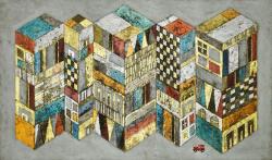 野口琢郎 「Buildings#1」 41×24.2cm 箔画、木パネル 2021年