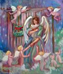 クリスマス、雪の降る日の大天使たち♪　油絵　F１０号　キャンバス